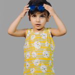 رکابی پنبه بچه گانه با طرح گربه خاکستری و زرد